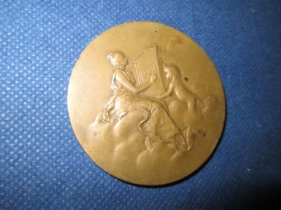 2187-I-Medalia bancara Monnaie de Paris-valuta Franta 1900 semnata Daniel Dupois foto