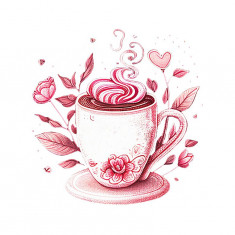 Sticker decorativ Ceasca de cafea, Roz, 57 cm, 6111ST