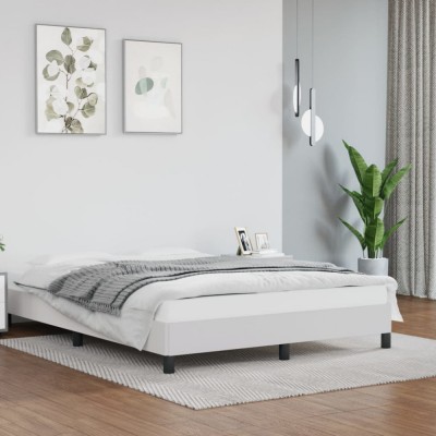 vidaXL Cadru de pat, alb, 140x190 cm, piele ecologică 346899 foto