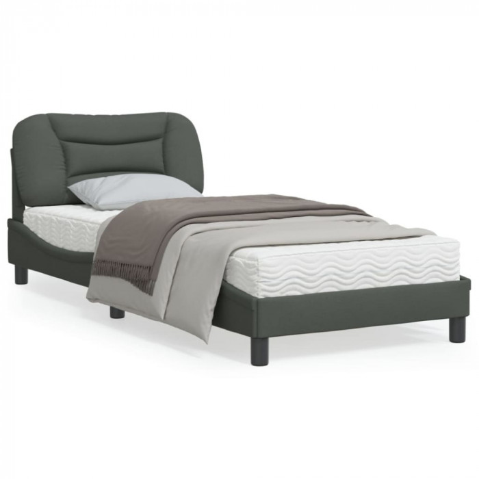 vidaXL Cadru de pat cu tăblie, gri &icirc;nchis, 90x200 cm, textil