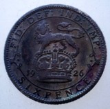 Moneda Argint Anglia George V, 6 Pence 1926, Marea Britanie - Argint 0.500