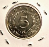 Iugoslavia 5 Dinari 1981 UNC moneda necirculata