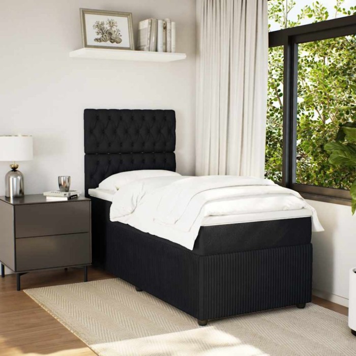 vidaXL Pat box spring cu saltea, negru, 80x200 cm, catifea 3294498