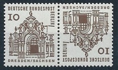 GERMANIA BERLIN 1964 UZUALE , CLADIRI ISTORICE ,TETE-BECHE + TIMBRU NESTAMPILAT