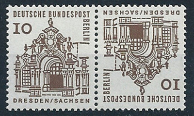 GERMANIA BERLIN 1964 UZUALE , CLADIRI ISTORICE ,TETE-BECHE + TIMBRU NESTAMPILAT foto