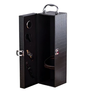 Set Cutie de vin Deluxe, pentru 1 sticla, cu accesorii de vin incluse, piele de crocodil foto