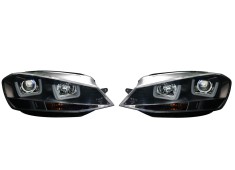 Set faruri tuning VW GOLF VII (5K), 10.2012-2017, cu LED daytime running light; H1+H7; manual; negru, transparent; TUNING; halogen,
