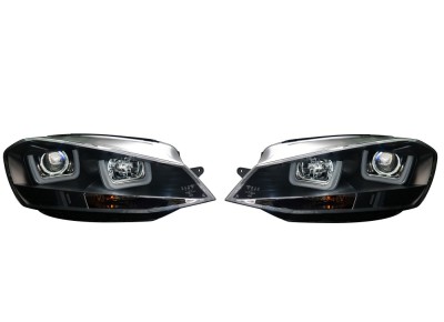 Set faruri tuning VW GOLF VII (5K), 10.2012-2017, cu LED daytime running light; H1+H7; manual; negru, transparent; TUNING; halogen, foto