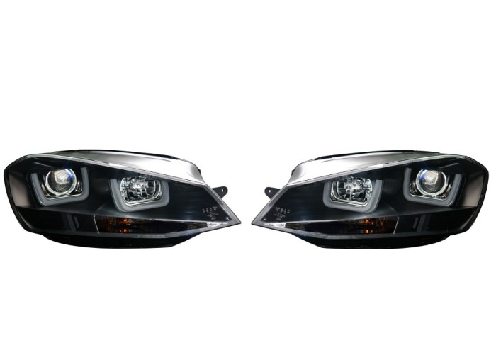 Set faruri tuning VW GOLF VII (5K), 10.2012-2017, cu LED daytime running light; H1+H7; manual; negru, transparent; TUNING; halogen,