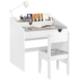 AIYAPLAY Set Masă și scaun pentru copii, cu depozitare, sertar glisant, pentru 3-6 ani, model cu stele - Gri | Aosom Romania