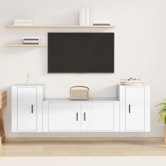 vidaXL Set comoda TV, 3 piese, alb extralucios, lemn prelucrat foto