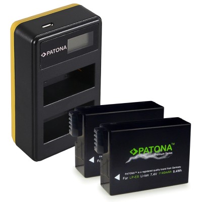 Pachet Incarcator Dual LCD USB si 2x Acumulator Patona Premium Canon LP-E8 foto