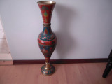 Vaza din alama pictata manual provenienta Kuweit anii &#039;70, H=54cm, diam.=12cm
