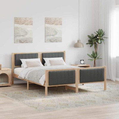 vidaXL Cadru de pat maro și gri &amp;icirc;nchis 160 x 200 cm Lemn masiv de pin 3394309 foto