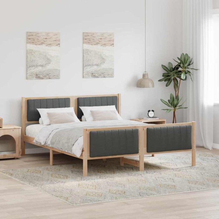 vidaXL Cadru de pat maro și gri &icirc;nchis 160 x 200 cm Lemn masiv de pin 3394309