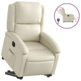 Cumpara ieftin Fotoliu rabatabil electric cu ridicare, crem, piele ecologica