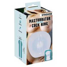 Masturbator transparent cu Cock Ring interior in forma de vagin 15cm