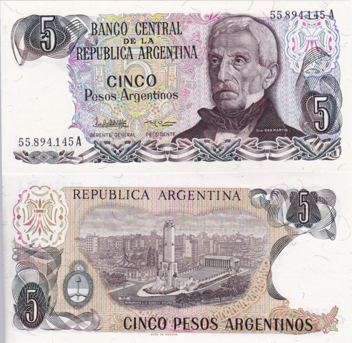ARGENTINA 5 pesos ND (1983-84) UNC!!!