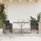 Set Bistro Gradina 3 Piese vidaXL, Poliratan Gri, Masa Acacia 105cm, Scaune Pliabile, Perne Inclus