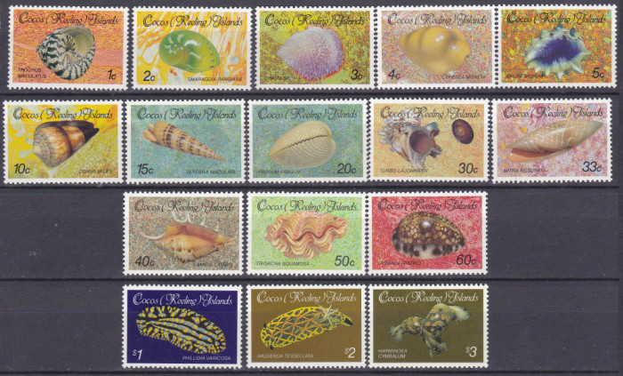 DB1 Fauna Marina Scoici Melci 1985 - 86 Ins. Cocos Keeling 16 v. MNH