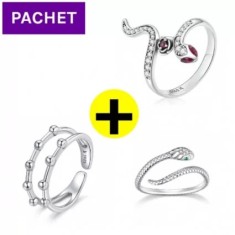 Pachet promo inel din argint cool design + inel sarpe + inel sarpe si floare foto