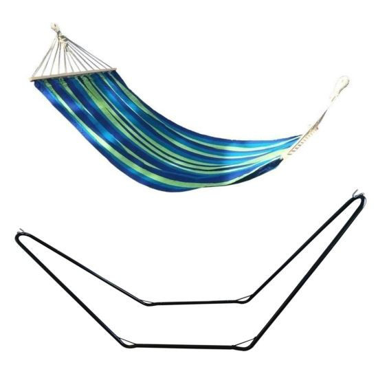 Hamac bumbac cu suport otel, albastru-verde, dungi, 200x100 cm&nbsp; GartenVIP DiyLine