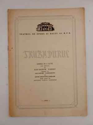 DD- Program sala Trubadurul, Verdi, Teatrul de Opera si Balet al R.P.R 1965 foto