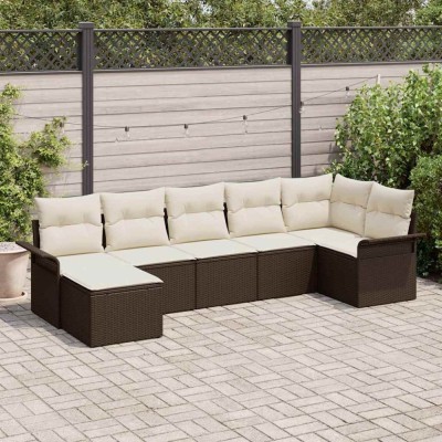 vidaXL Set de canapele pentru grădină cu pernă 7 pcs Maro Rattan poli foto