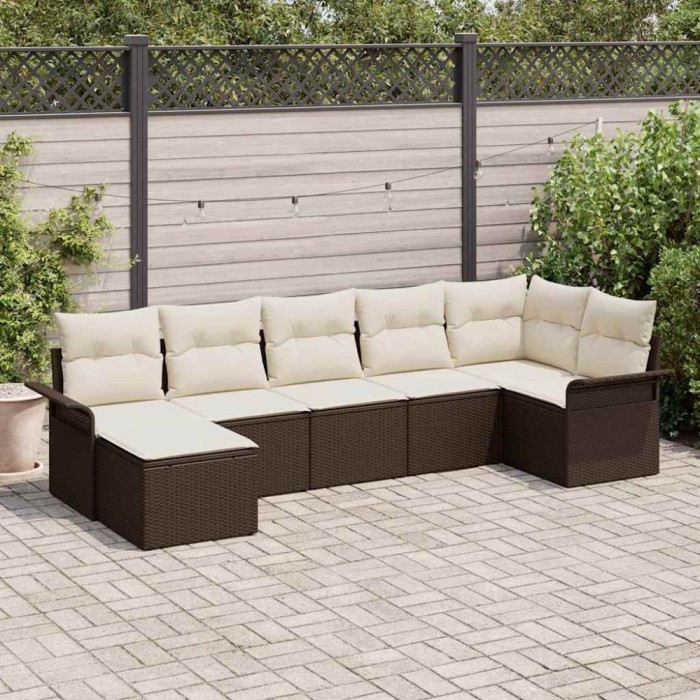 vidaXL Set de canapele pentru grădină cu pernă 7 pcs Maro Rattan poli