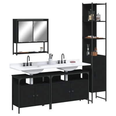Gossi set mobilier de baie, 4 piese, negru, lemn prelucrat foto