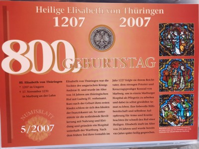GERMANIA - FDC + MONEDA PROOF - 10 EURO 2007 A, 800 ANI ELISABETH VON THURINGEN foto