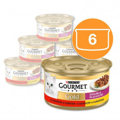 Conservă Gourmet GOLD - bucățele fripte și înăbușite de vită și pui, 6 x 85g
