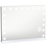 HOMCOM Oglindă Hollywood pentru machiaj cu 18 lămpi LED reglabile, 3 culori, lumină RGB, difuzor Bluetooth, mărire 10x Alb | Aosom Romania