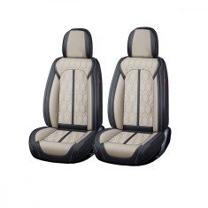 Huse auto premium 5 locuri Carguard Deluxe piele ecologica perforata - negru - crem Best CarHome