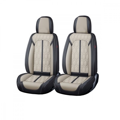 Huse auto premium 5 locuri Carguard Deluxe piele ecologica perforata - negru - crem Best CarHome foto