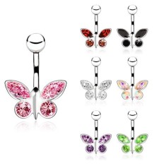 Piercing pentru buric realizat din o?el, fluture din zirconiu - diverse culori - Culoare zirconiu piercing: Negru - K foto