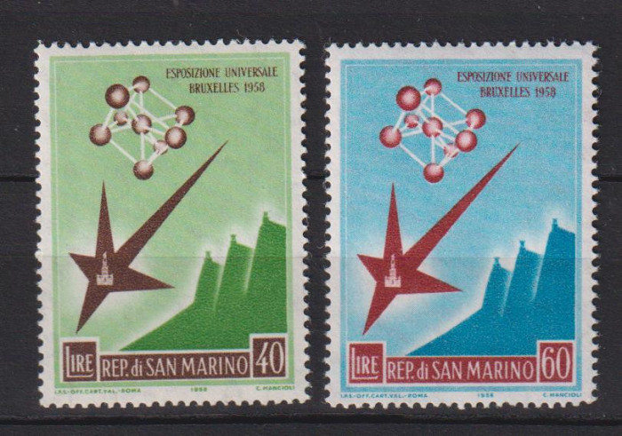 SAN MARINO,1958 EXPO BRUXELLE MI. 590-591 MNH