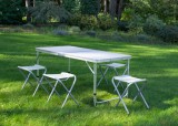 Masa de camping pliabila + 4 taburete albe