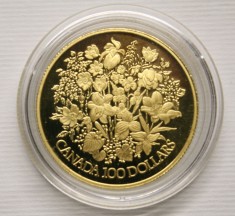 CANADA 100 DOLLARS 1977 . PROOF . AUR . 25 DE ANI DE LA INCORONARE 1952-1977 . foto
