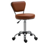 HOMCOM Scaun de masaj Vintage - scaun de lucru rotativ 360&deg; - &icirc;nălțime șezut reglabil 49-64 cm - acoperire sintetică maro metal cromat | Aosom Romania