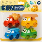 Set 4 masinute colorate , zFun Cartoon Engineering, , jucarii din plastic cu design amuzant, pentru copii 3+