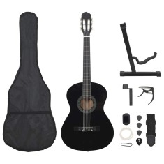 Set de chitară clasică &icirc;ncepători, 12 piese, negru, 4/4 39&quot;