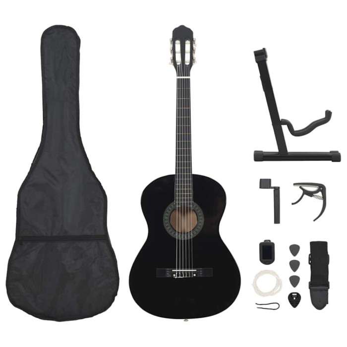 Set de chitară clasică &icirc;ncepători, 12 piese, negru, 4/4 39&quot;