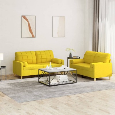 vidaXL Set de canapele cu perne, 2 piese, galben deschis, textil foto