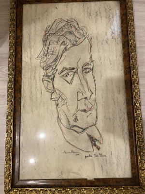 tablou Portret Ion Vinea, desen, semnat Marcel Iancu 1940, 76x48 cm, avangardism foto