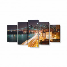 Tablou MultiCanvas 5 piese, Night Light City 100 x 50 cm, 100% Poliester foto