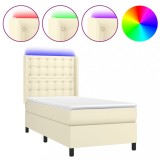 Cumpara ieftin Pat cu arcuri, saltea si LED, crem, 90x200 cm, piele ecologica