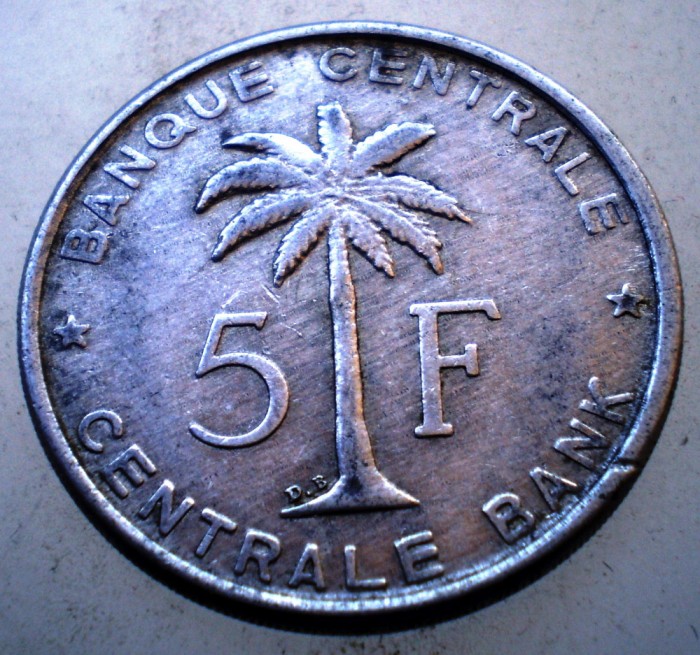 7.742 CONGO RUANDA URUNDI 5 FRANCS 1956 EROARE
