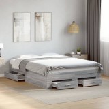 VidaXL Cadru de pat cu sertare, gri sonoma, 135x190 cm, lemn prelucrat