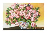 Cumpara ieftin Tablou pictat manual, Vaza cu trandafiri, 60x40cm pictura ulei pe panza, gata de expus pe perete
